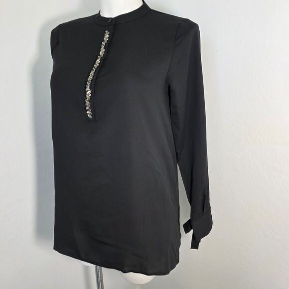 Simply Vera Vera Wang Black Embellished Chiffon blouse sz L - Picture 3 of 9